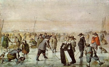 Une scène sur la glace hiver paysage Hendrick Avercamp Peinture à l'huile